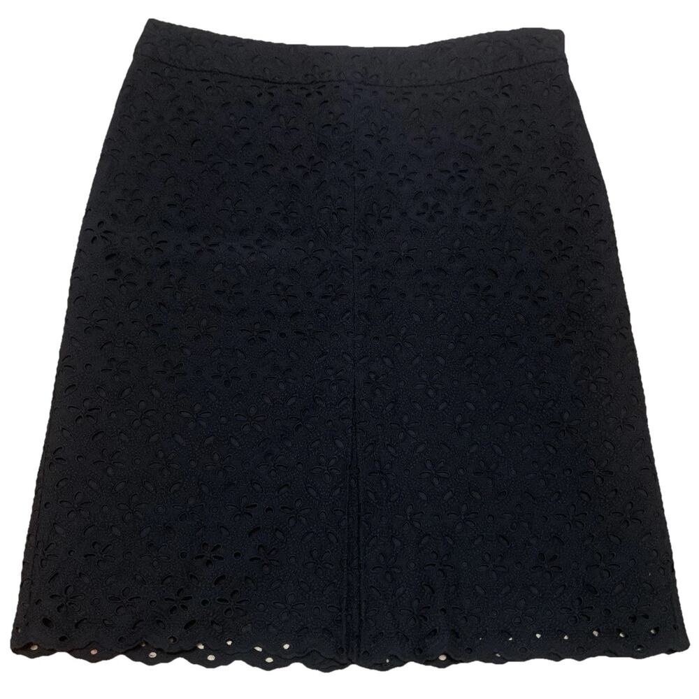 Talbots Black Eyelet Skirt Cotton Scallop Hem Knee Length Womens 14 NWT